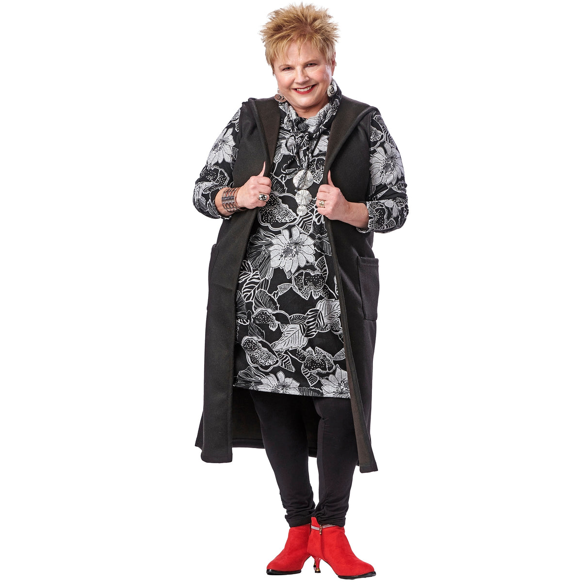 Wool Midi Hooded Vest with Pockets