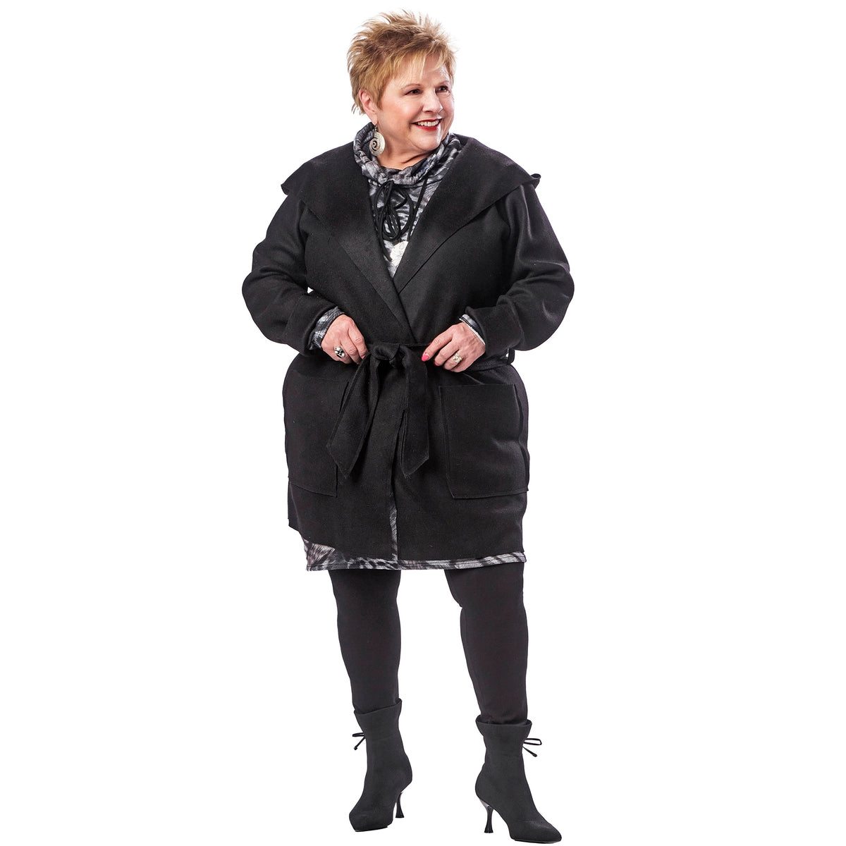 Wool Hooded Wrap Coat