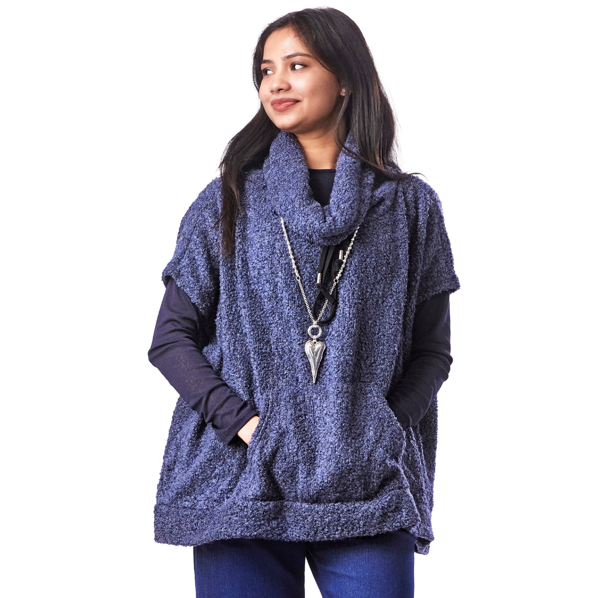 Boucle Pocketed Drawstring Poncho