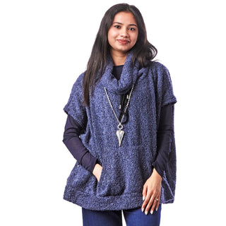 Boucle Pocketed Drawstring Poncho