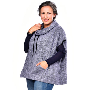 Boucle Pocketed Drawstring Poncho