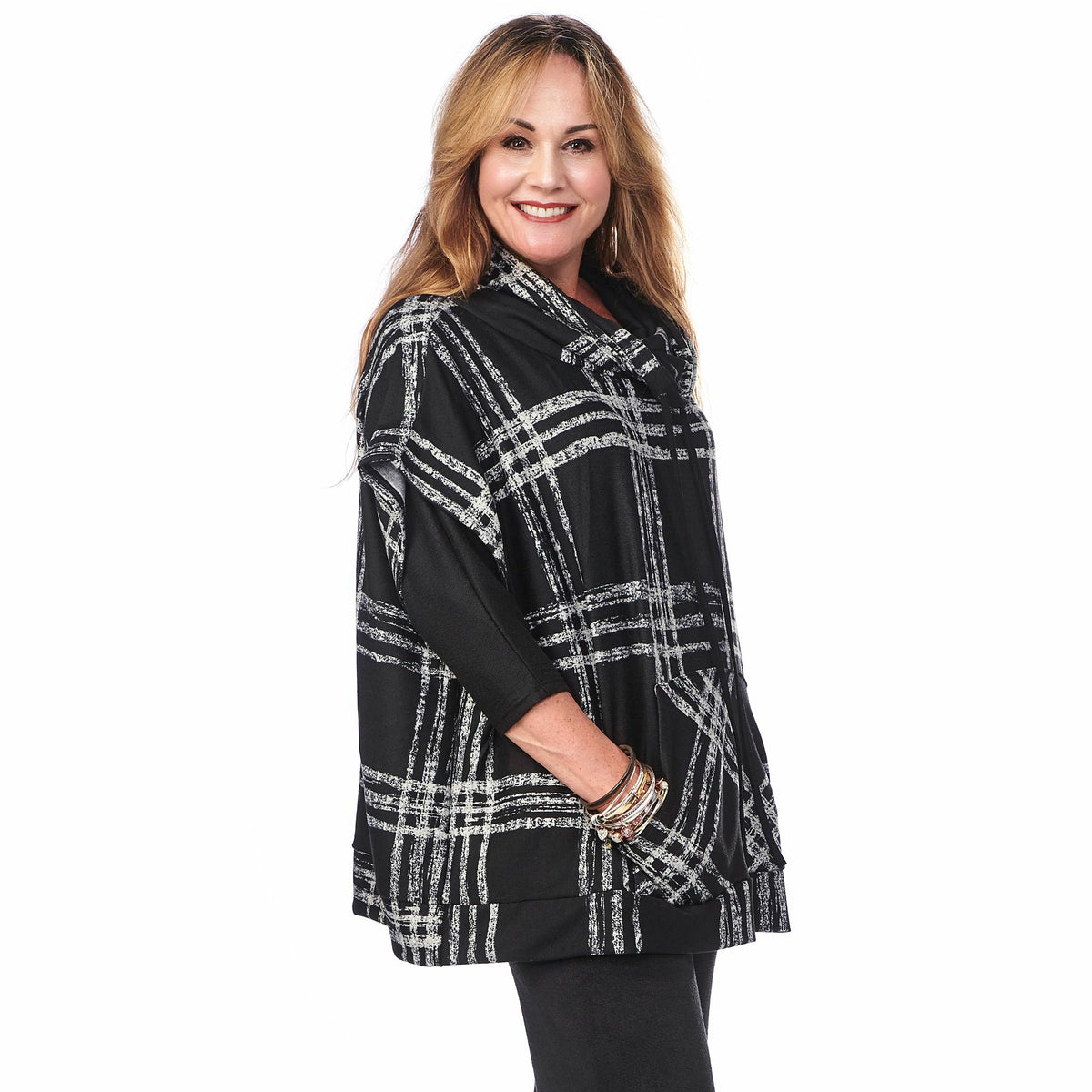 Knit Pocketed Drawstring Poncho