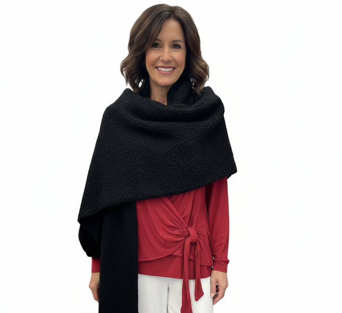 Fur Trimmed Boucle Shawl