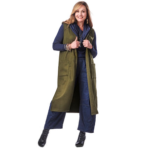Wool Midi Hooded Vest with Pockets