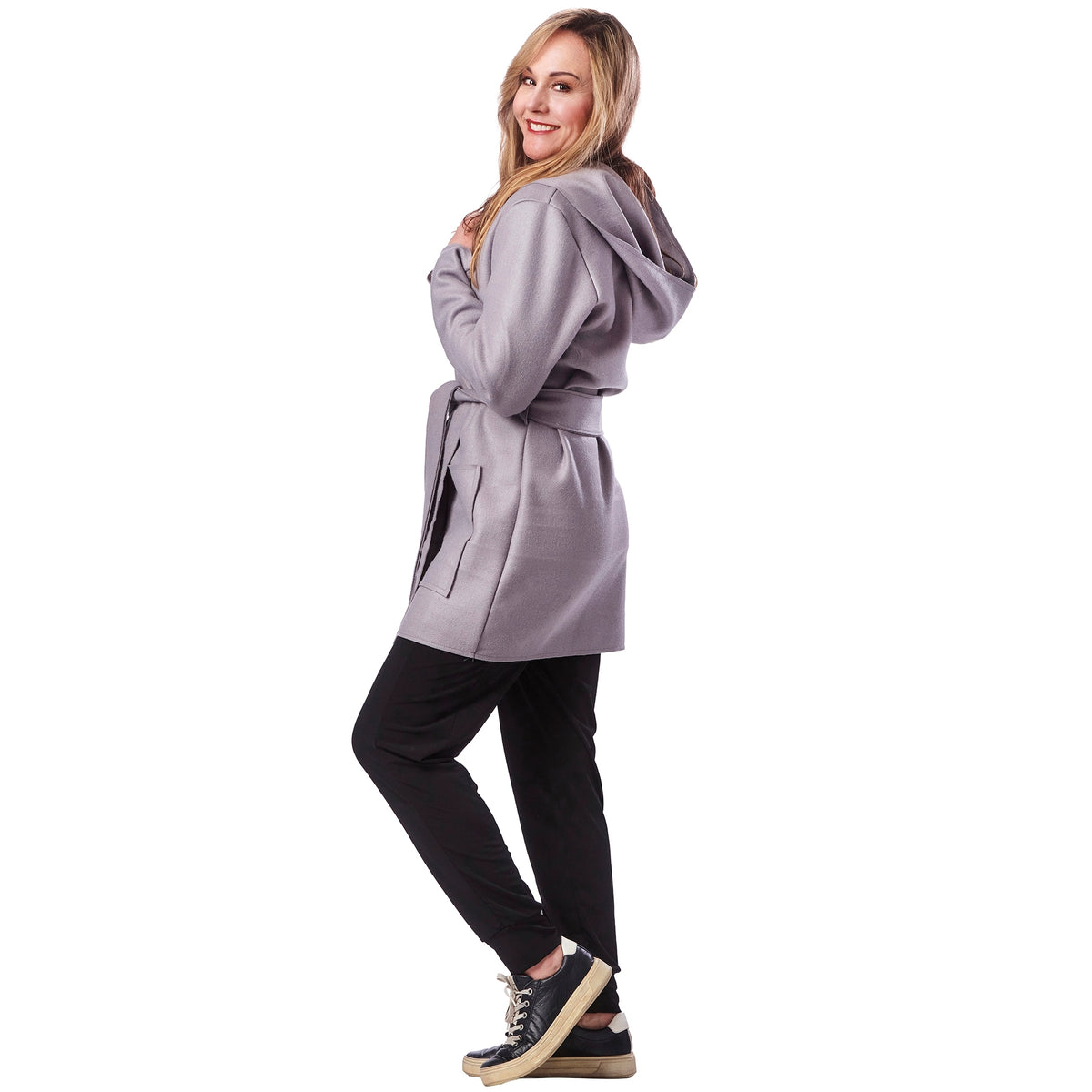 Wool Hooded Wrap Coat