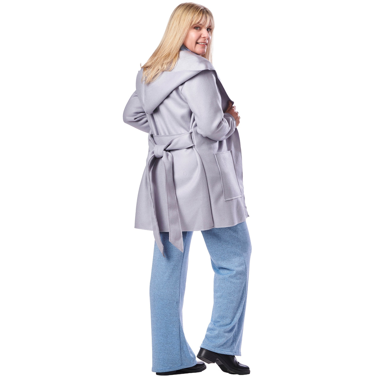 Wool Hooded Wrap Coat