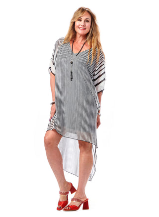 Lined Caftan Dress Stripes - Black/White