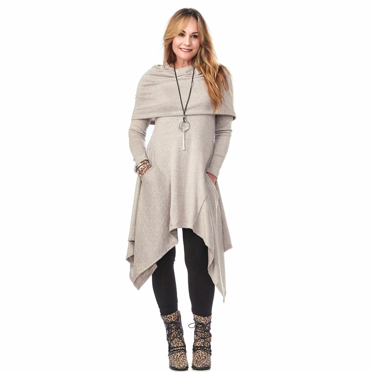 Wool Large Collar Tunic Dress