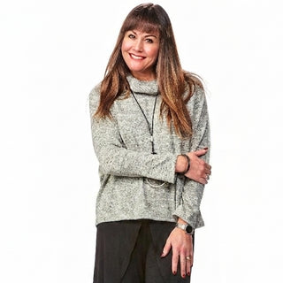 Long-Sleeve Cowl Neck Knit Sweater