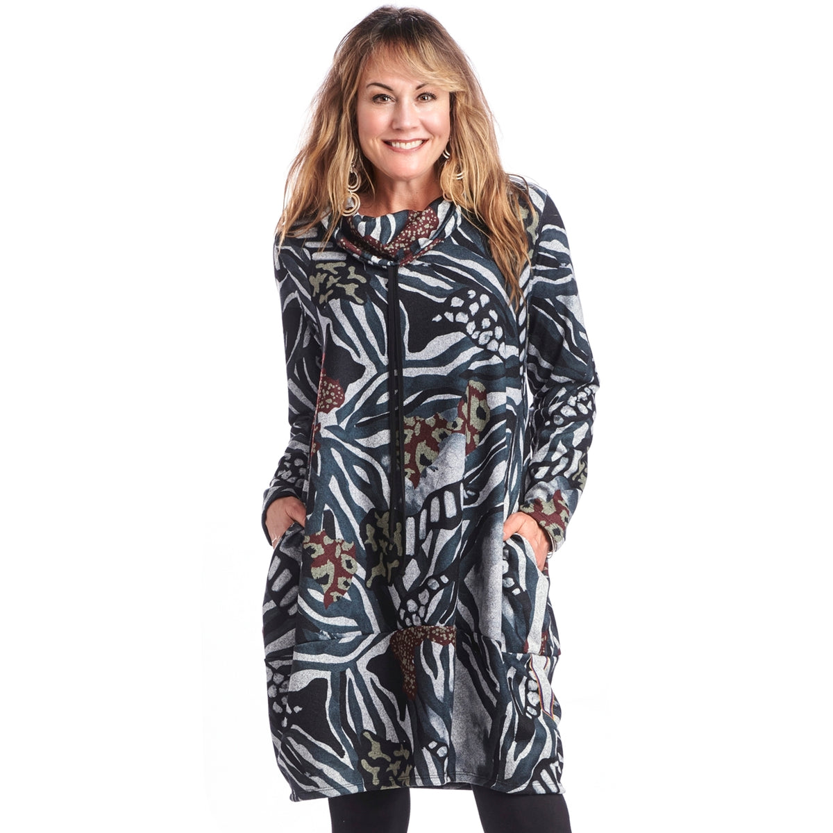 Cowl Neck Tunic Dress with Pockets