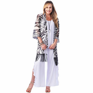 Short Print Fringe Kimono
