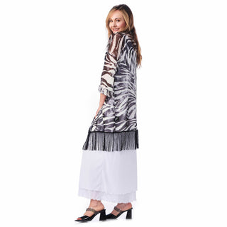Short Print Fringe Kimono