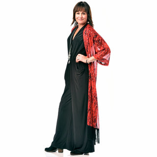 Long Print Fringe Kimono