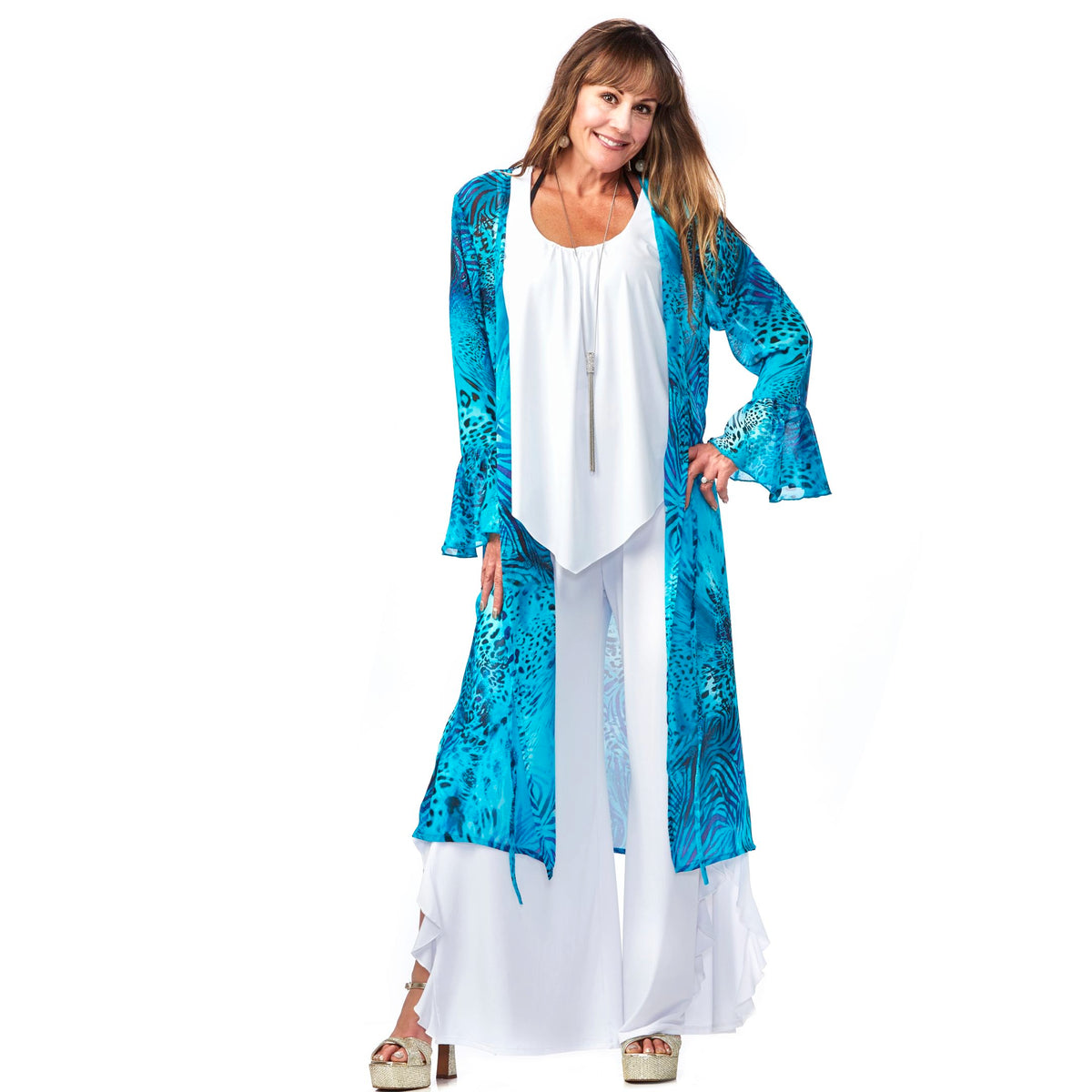 Chiffon Ruffle Sleeve Kimono