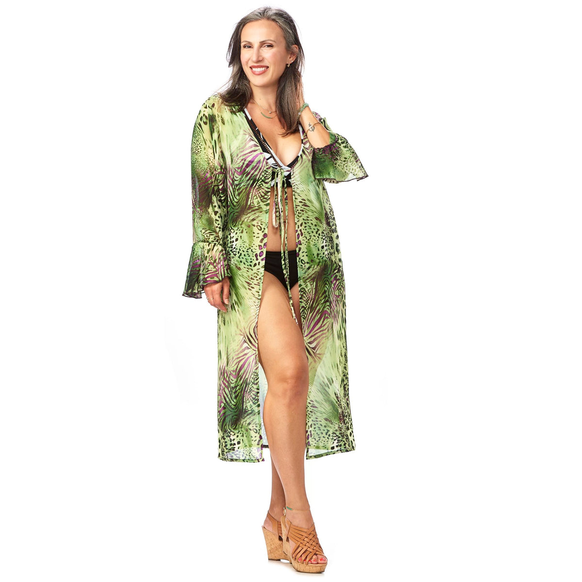 Chiffon Ruffle Sleeve Kimono