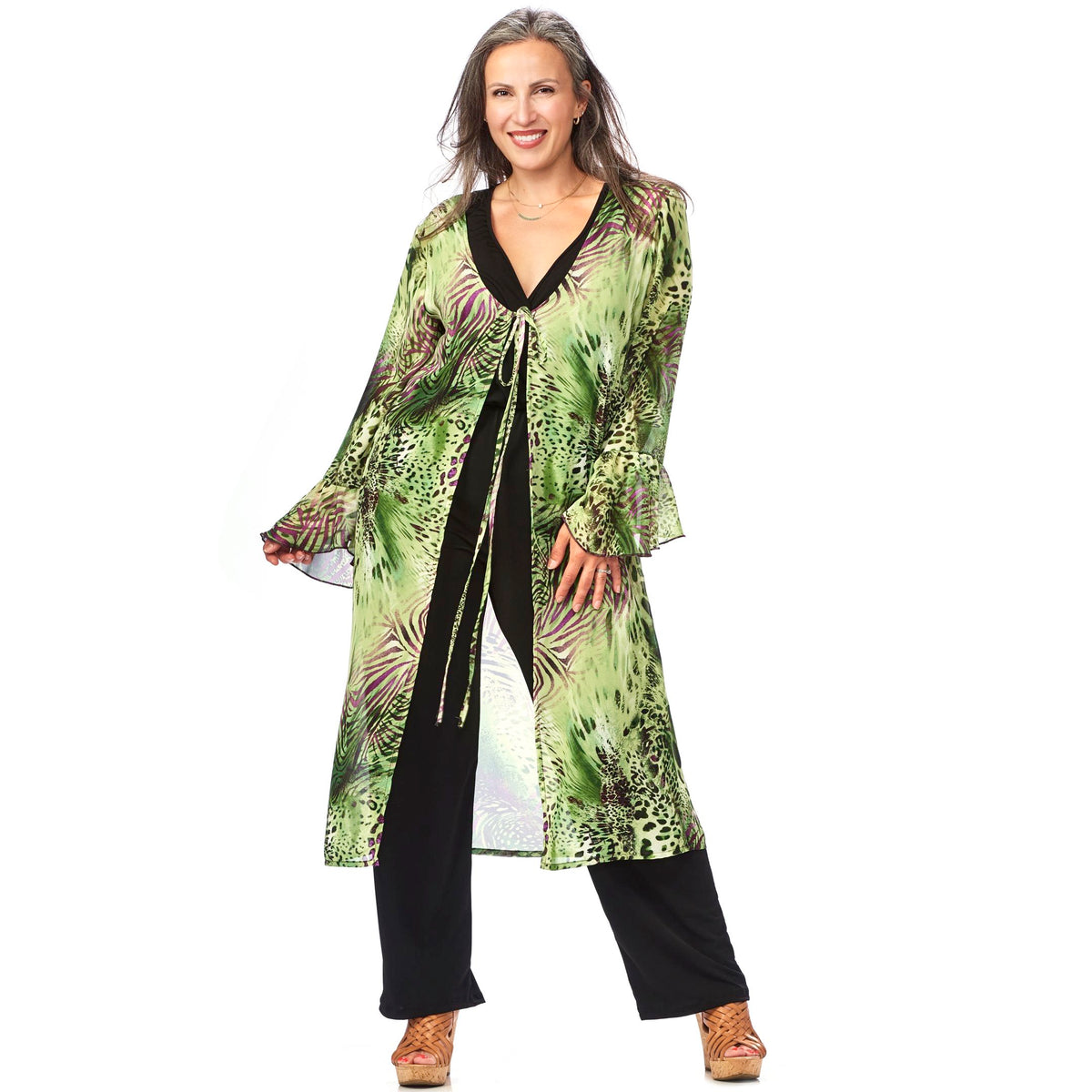 Chiffon Ruffle Sleeve Kimono