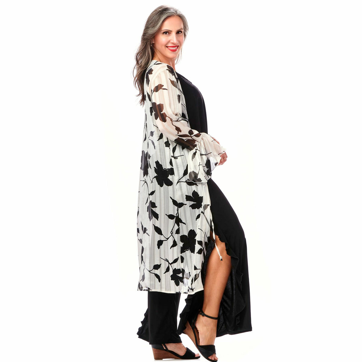 Chiffon Ruffle Sleeve Kimono