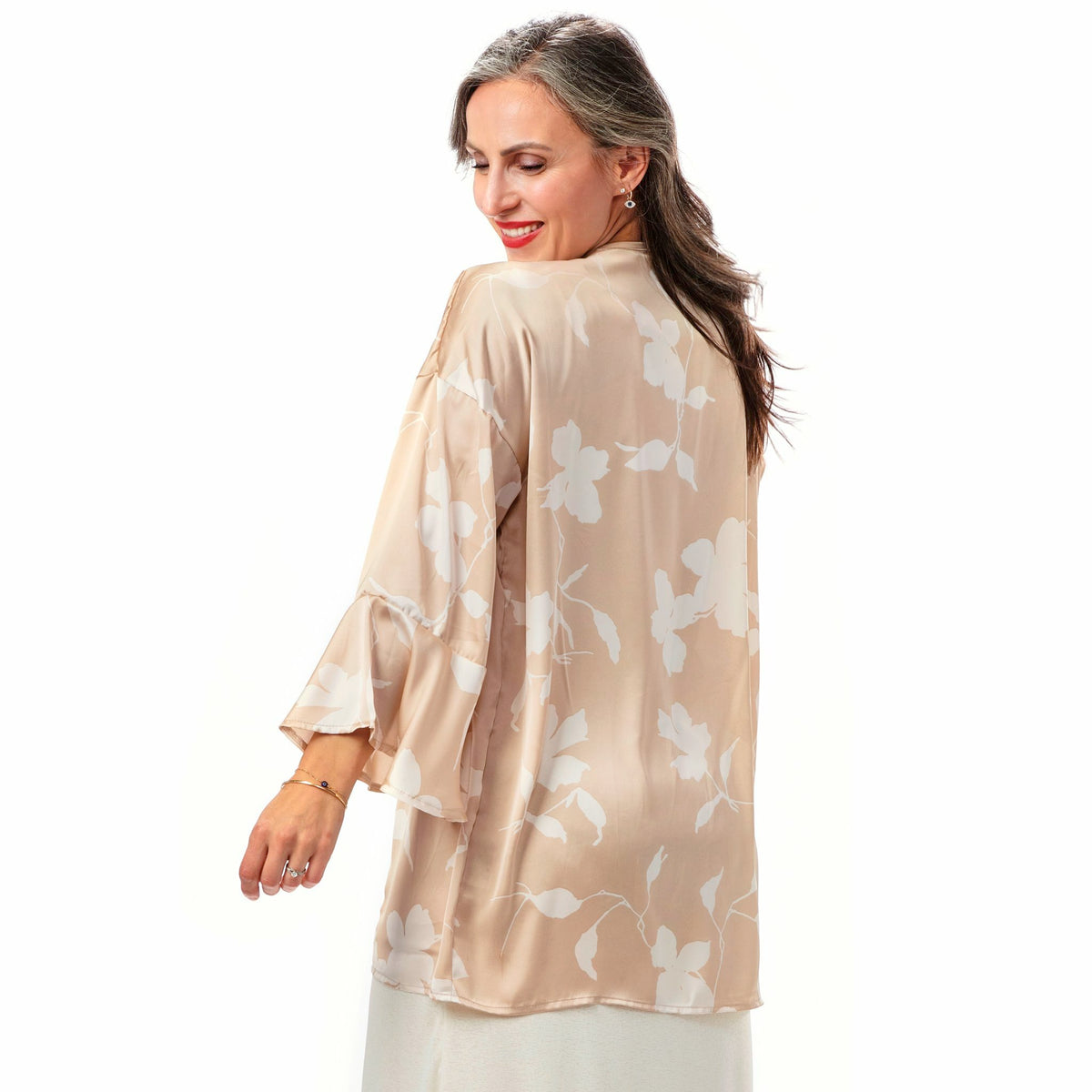 Satin Ruffled Sleeve Kimono