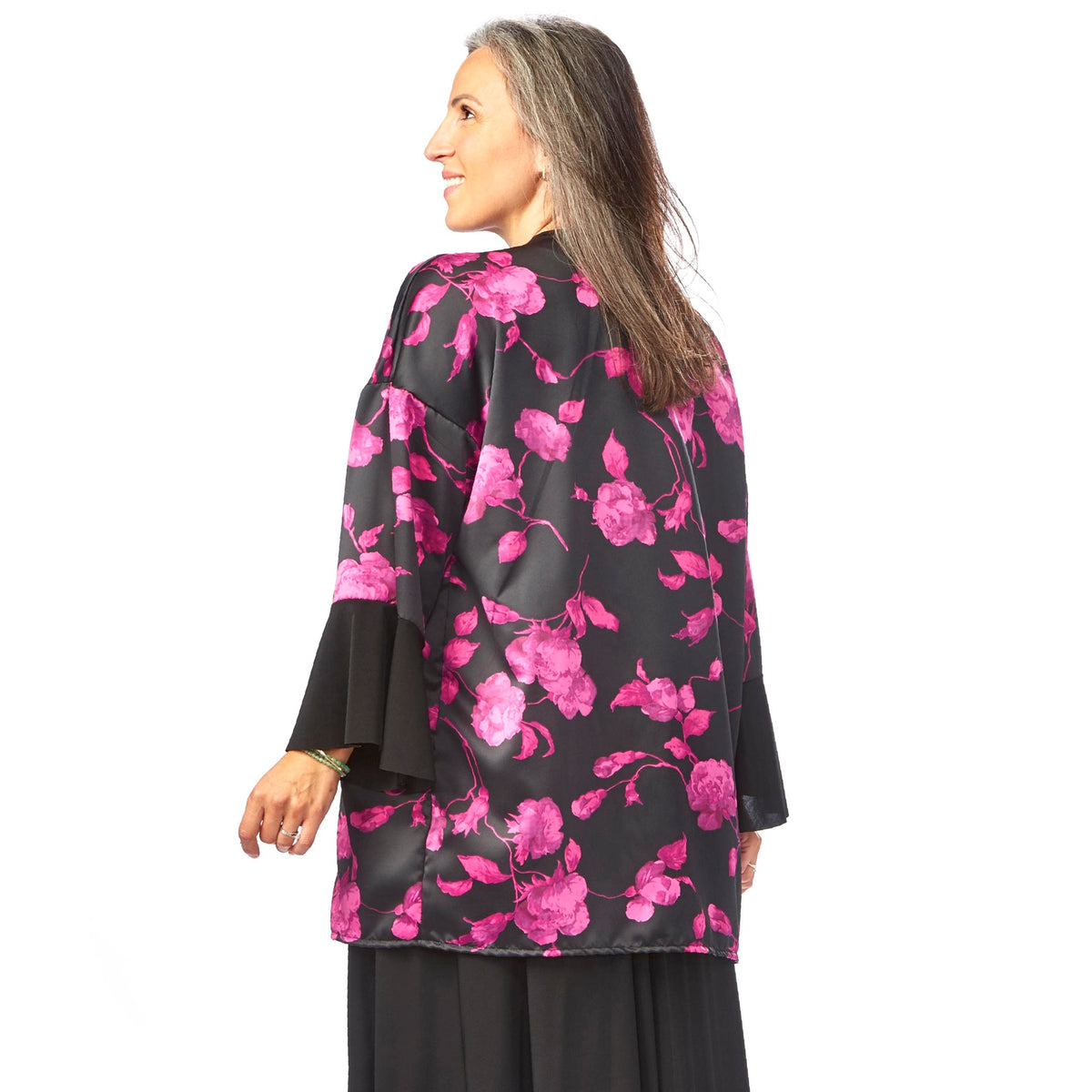 Satin Ruffled Sleeve Kimono
