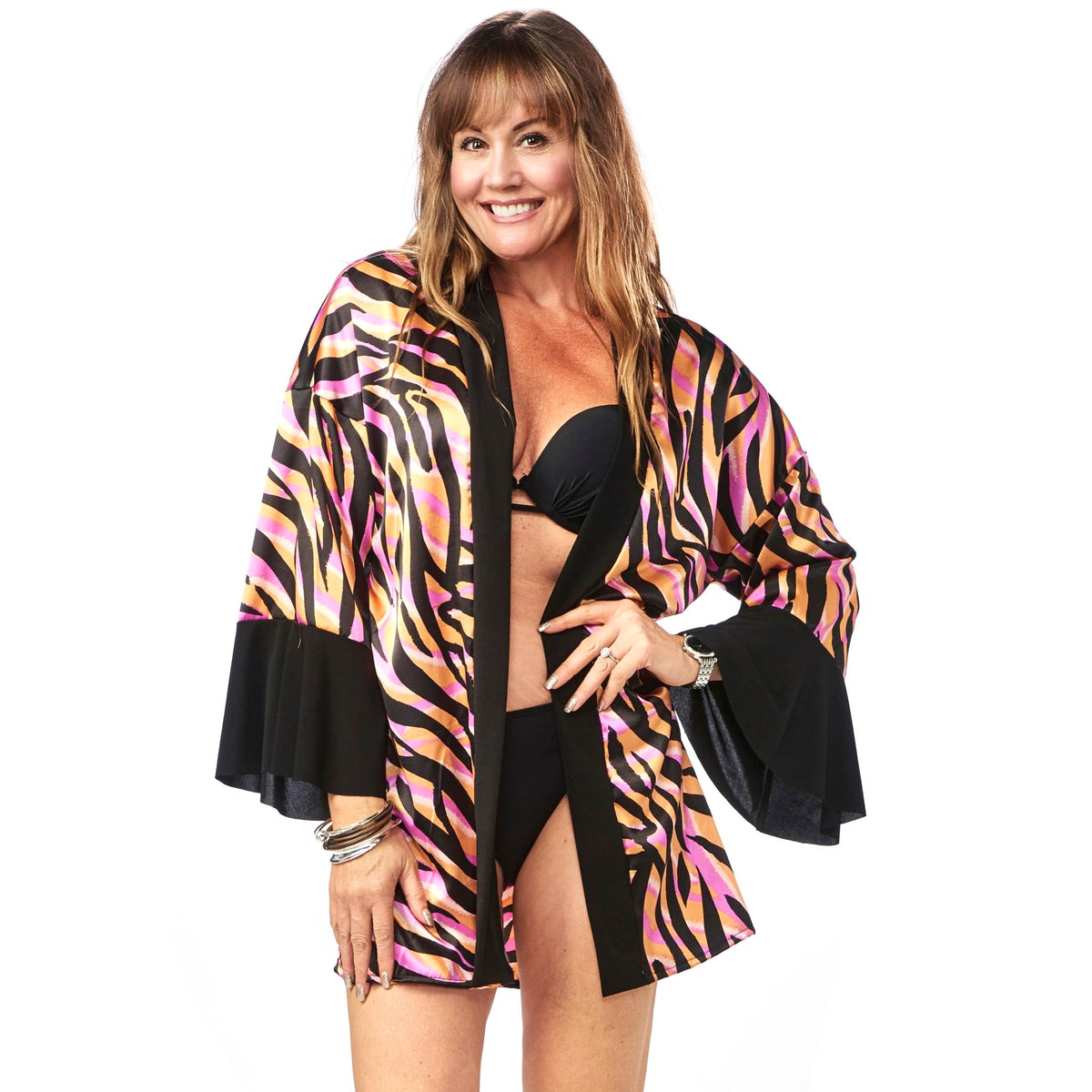 Satin Ruffled Sleeve Kimono