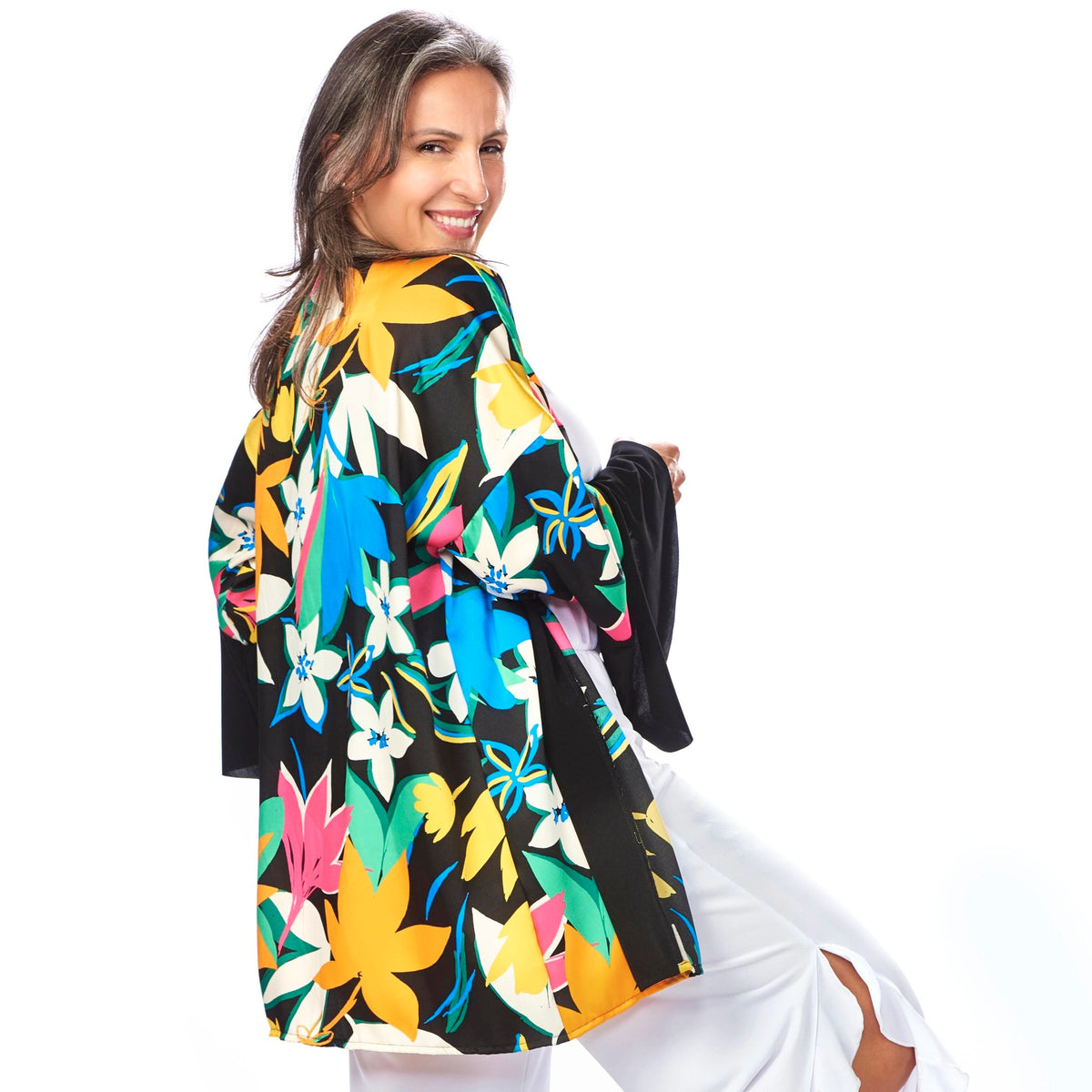 Satin Ruffled Sleeve Kimono